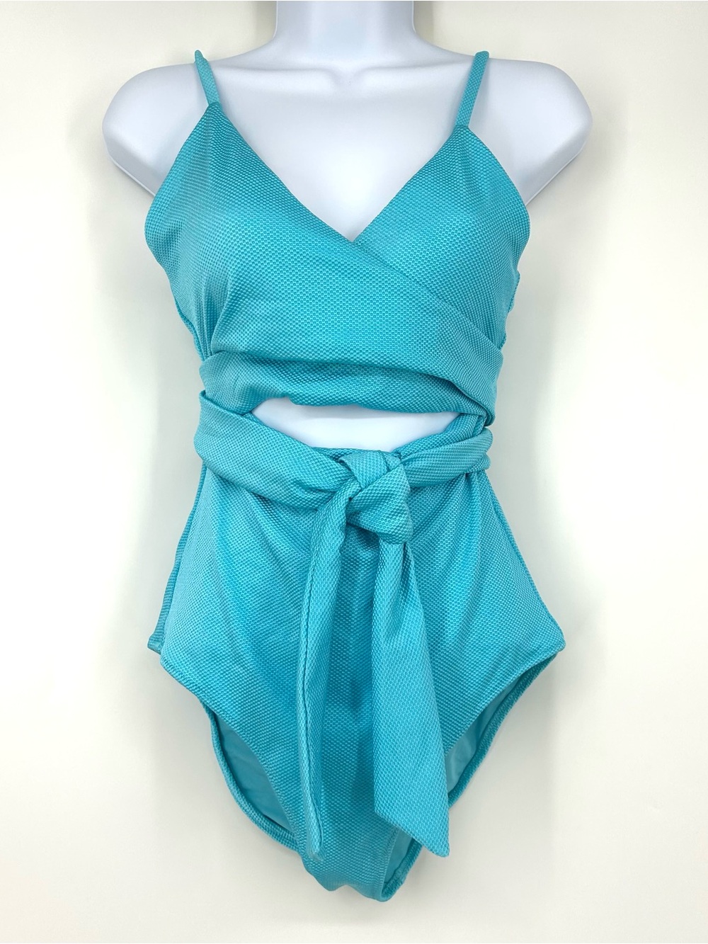 NEW Aerie M Long Shine Pique Wrap One Piece Swimsuit Blue